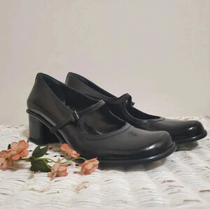 Via Spiga | Vintage Glossy Black Mary Janes Italy Strap Block Heels 7.5